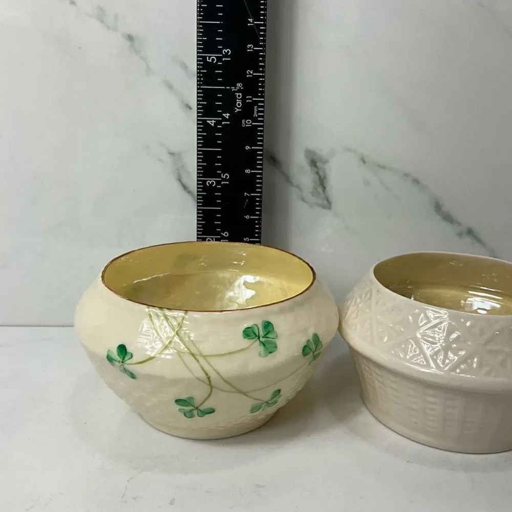 VINTAGE BELLEEK Porcelain Sugar Bowls Shamrock and Basketweave